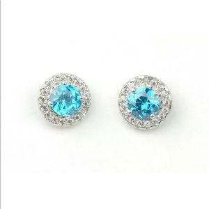 14k White/Yellow Solid Gold CZ Halo Earrings